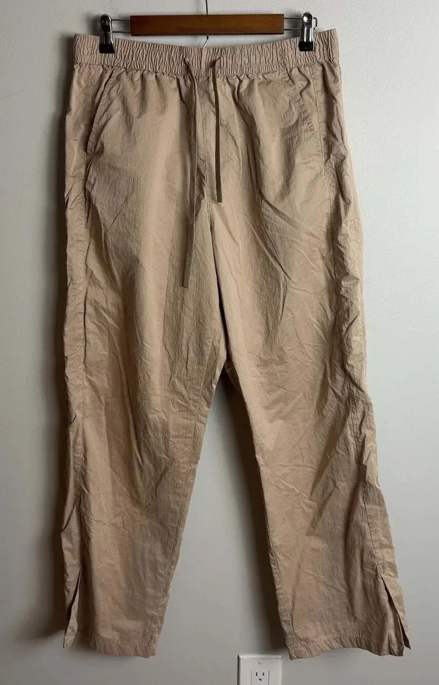 Zara Tan Nylon Drawstring Pants Elastic Waist Zip Pockets Size Medium Men’s